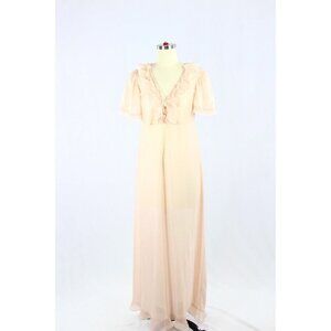 Vintage 80's BLOOM Peach Pink Pleated Ruffle Peignoir Nightgown, One Size